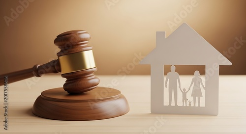 Gavel and house model symbolizing real estate law and property rights