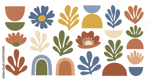 Fotografie Abstract Boho Botanical Elements and Geometric Shapes Collection.