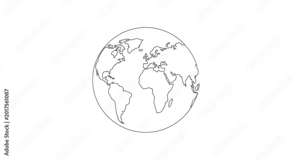 Fototapeta premium Simple Line Art Globe Icon, World Map Outline, Minimalist Earth Illustration