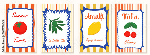 Amalfi Coast Wall Art. Summer Vacation Posters on Sunny Beach in Italy. Dolce Vita Retro Kitchen Prints.