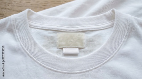 White T-shirt neckline with label.