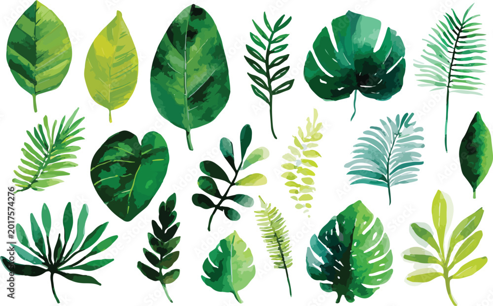 Naklejka premium Seamless green leaves pattern background with natural botanical foliage design