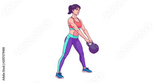 Quadro su tela Woman performing kettlebell swing exercise for fitness.