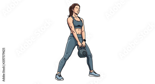 Tableau sur toile Woman performing kettlebell swing exercise for fitness.