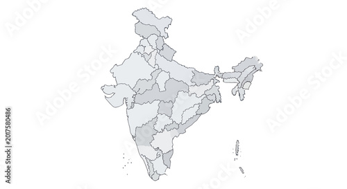 Tableau sur toile India Map Outline with States and Union Territories, Gray on White Background