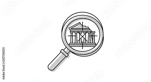 Magnifying Glass Over Architectural Blueprint of a Building.