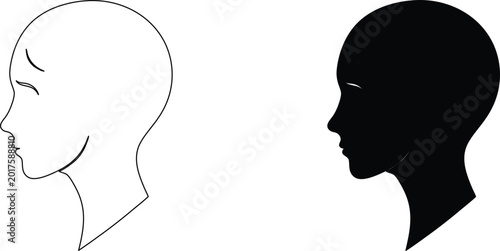 Tableau sur toile Silhouette profile of a sad woman head outline simple graphic vector
