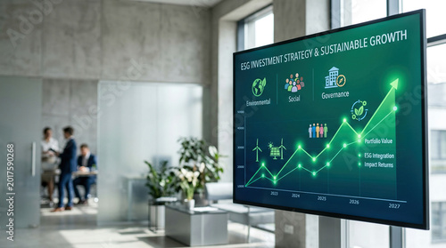 Esg investment strategy for sustainable growth in green energy sector business office infographic view financial insights