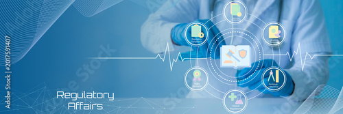 Photos Healthcare professional managing digital regulatory affairs with connected medic