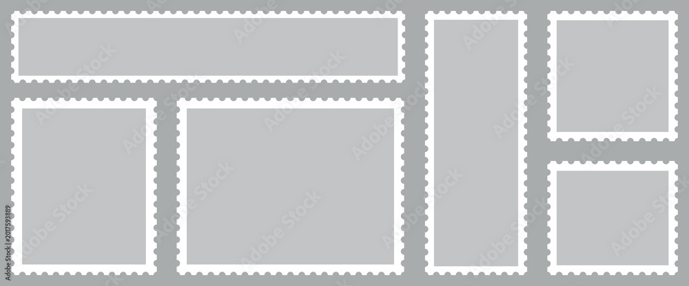 Fototapeta premium Blank Postage Stamp Frame Set – Vintage Serrated Postal Borders and Mail Template Vector Collection