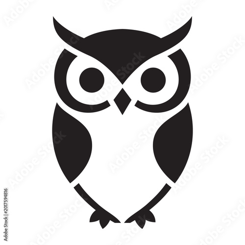 Owl black and white stencil illustration
