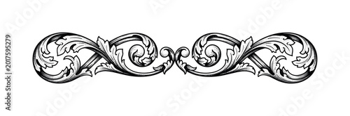 Elegant antique decorative flourish with swirling acanthus leaves and central motif