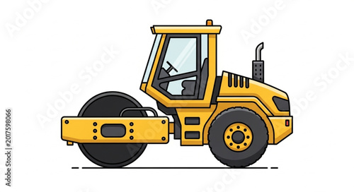 Принти на полотні Yellow steamroller vehicle for road construction and paving.
