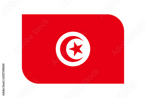 Tunisia flag with rounded corners crescent and star on transparent background.