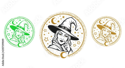 Foto Mysterious Witch Portrait, Halloween Illustration, Fantasy Character Design