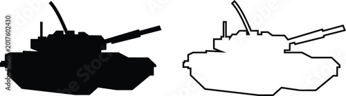 Schilderij op canvas Military armored vehicle tank silhouette set collection and group in black flat
