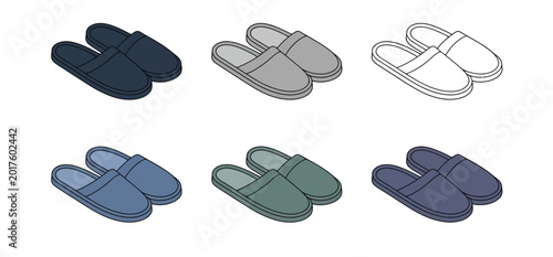Bild auf Leinwand Mens sandals illustration set, generic footwear in various colors isolated on transparent background for fashion and summer design