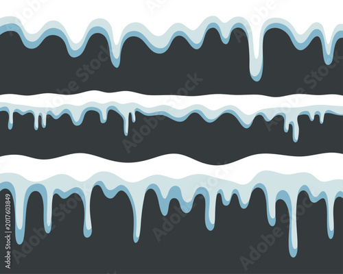 Dripping snow border set on transparent background