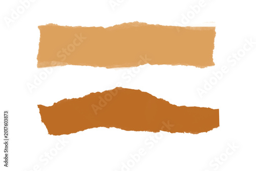 Schilderij op canvas Torn paper strips in light and dark brown on transparent background
