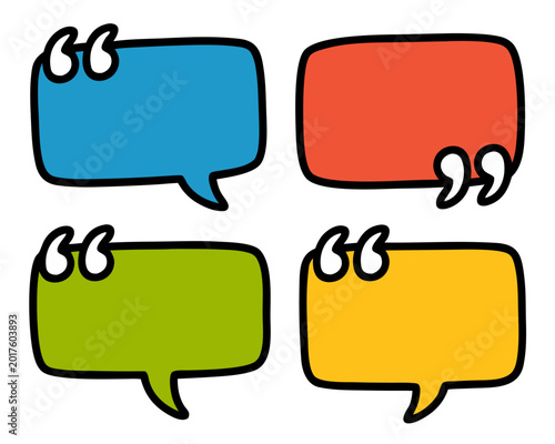 Four hand drawn speech bubbles with quotation marks
