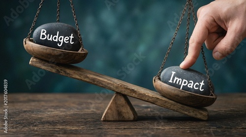Strategic Impact vs Budget Balancing on Wooden Scale Concept