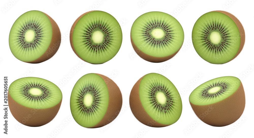 Fototapeta premium eight sliced kiwi fruit halves on a white surface the interior healthy eating visuals