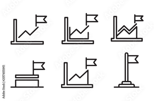 Bilde på lerret Business growth chart icons with fluctuating lines and flags indicating progress