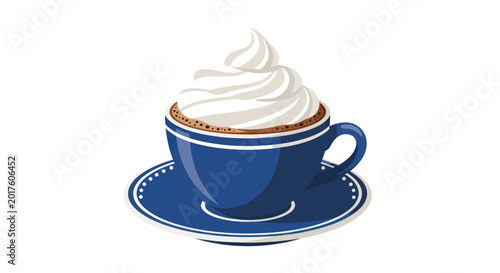 Tableau sur toile Decadent Hot Chocolate with Whipped Cream in Blue Cup and Saucer