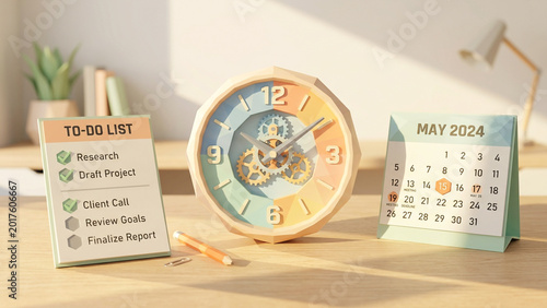 Organized Minimal Workspace with Calendar, To-Do List and Productivity Planning Concept Illustration