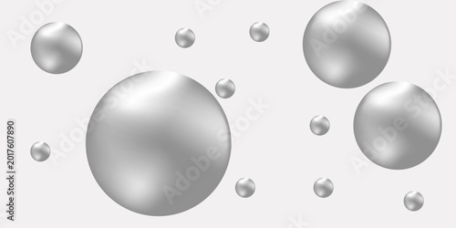 Shiny metal ball. Chrome, silver or aluminum  3d sphere isolated on white background. Realistic glossy round bubble. Gray molecule. Vector light pearl or orb illustration.