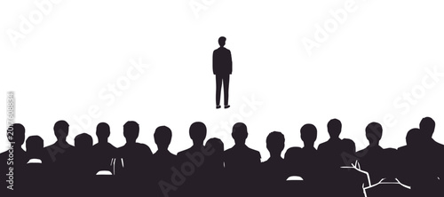 Obraz na płótnie Silhouette of a speaker addressing a large audience against a white background h