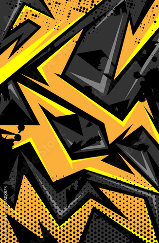 Yellow and black racing grunge jersey pattern with bold zigzag graphics and modern sporty composition