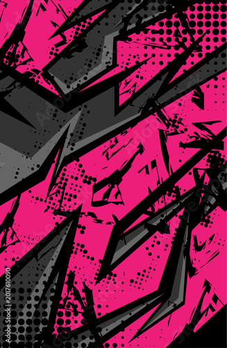 Modern pink and black grunge racing jersey design with bold abstract graphics and energetic urban textures