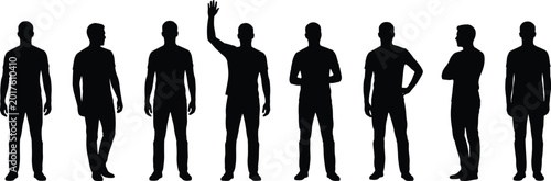 Fotografie Set of black silhouettes featuring a group of casual men standing in a row with