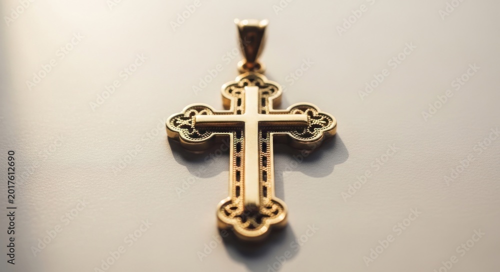 Fototapeta premium Elegant Gold Orthodox Christian Cross Pendant Detailed Design.