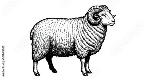 Schilderij op canvas Ram with curved horns standing still.