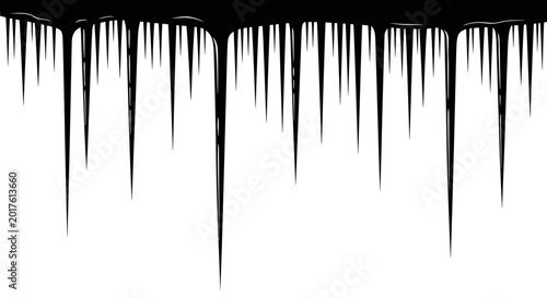 Photos Black liquid drips down on white background creating sharp icicle like streaks a