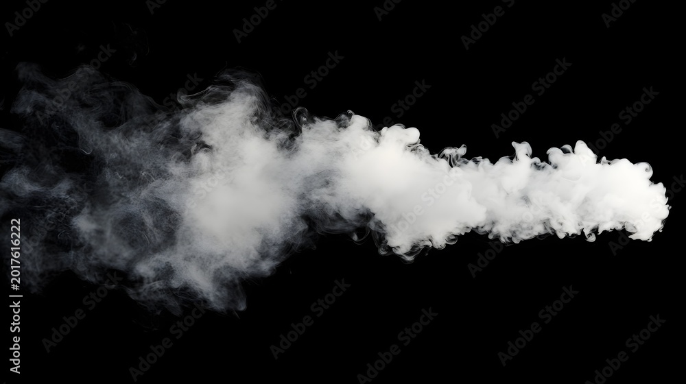 Fototapeta premium Wisps of white smoke trail across a stark black background