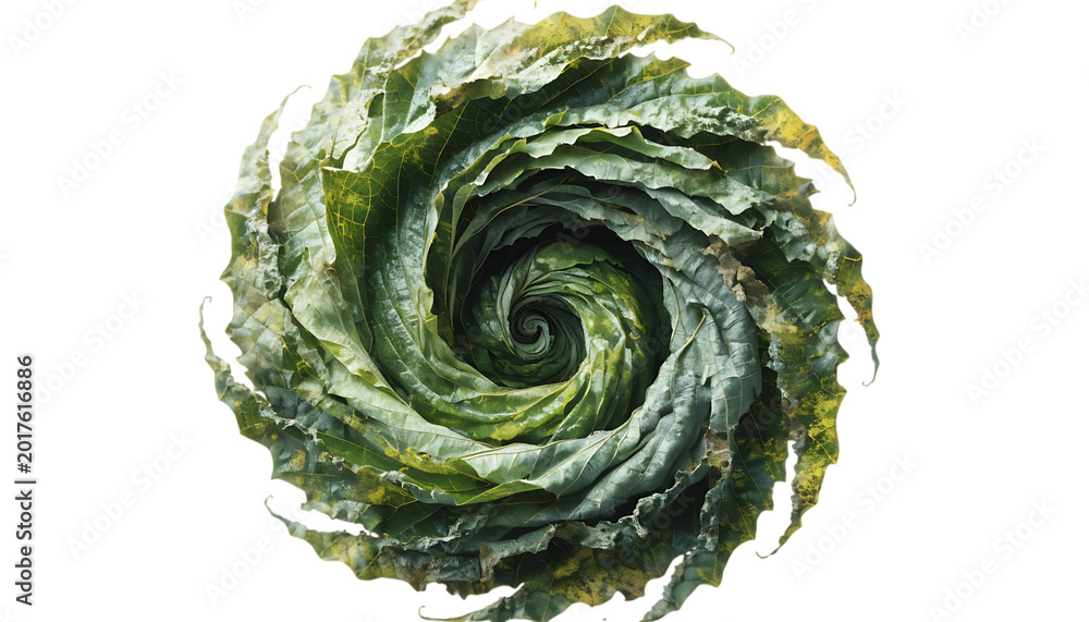 Obraz premium Green leaf storm isolated on dramatic wind motion cut out isolated on white background PNG. AI GENERATED.