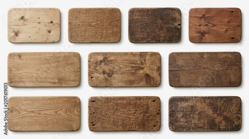 Nine rectangular wood swatches showcasing diverse grain patterns tones and finishes for interior design projects