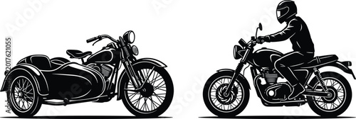 Quadro su tela Classic Motorcycle and Rider Illustration Featuring Vintage Sidecar Bike and Mot