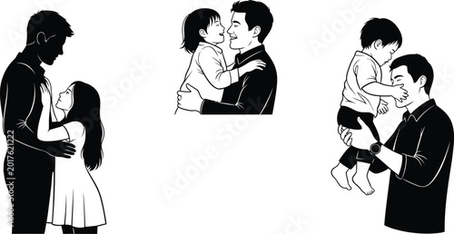 Father  and Child Black Silhouette Set