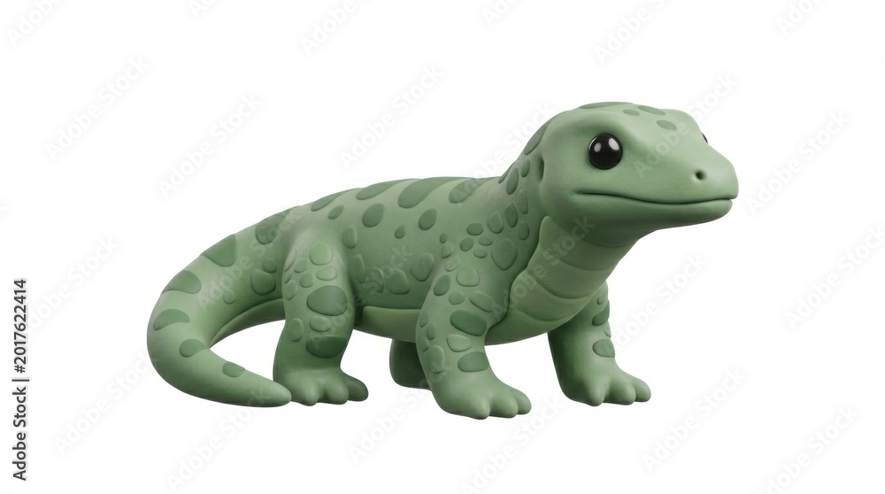 Fototapeta premium Cute Green Lizard Figurine Isolated on White Background