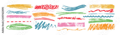 Quadro su tela Colorful crayon underlines, charcoal scribbles, wavy brush strokes