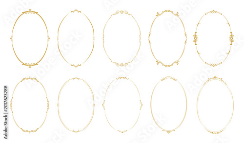 Vintage Oval Golden Frame Collection Elegant Decorative Border Vector Set