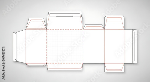 Food packaging box dieline template, flat layout, editable design space, high resolution, professional presentation