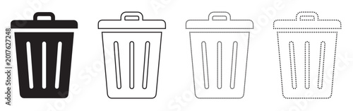 Tableau sur toile Black and outline trash can icons set with zero waste user interface isolated c