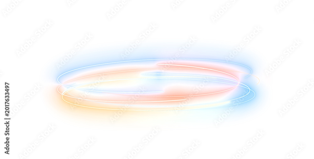 Naklejka premium Futuristic Neon Glowing Light Trails and Sci-Fi Circular Energy Rings with Speed of Light Concept