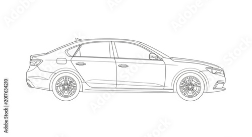 Fotografie Modern Sedan Car Outline Drawing.