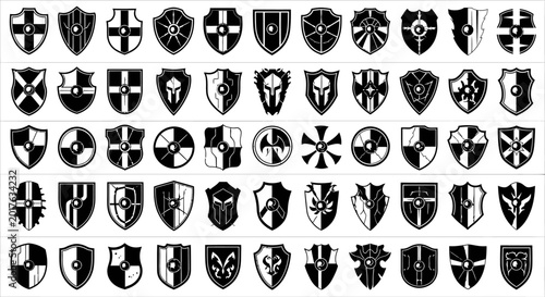 Tableau sur toile Collection of heraldic shields and coats of arms with various symbols and emblem